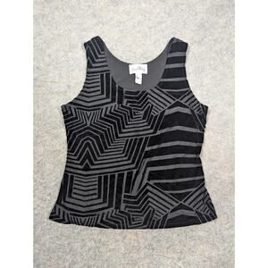 Joseph Ribkoff Sleeveless Top Size 14 Black Burnout Velvet Geometric Tank Y2K